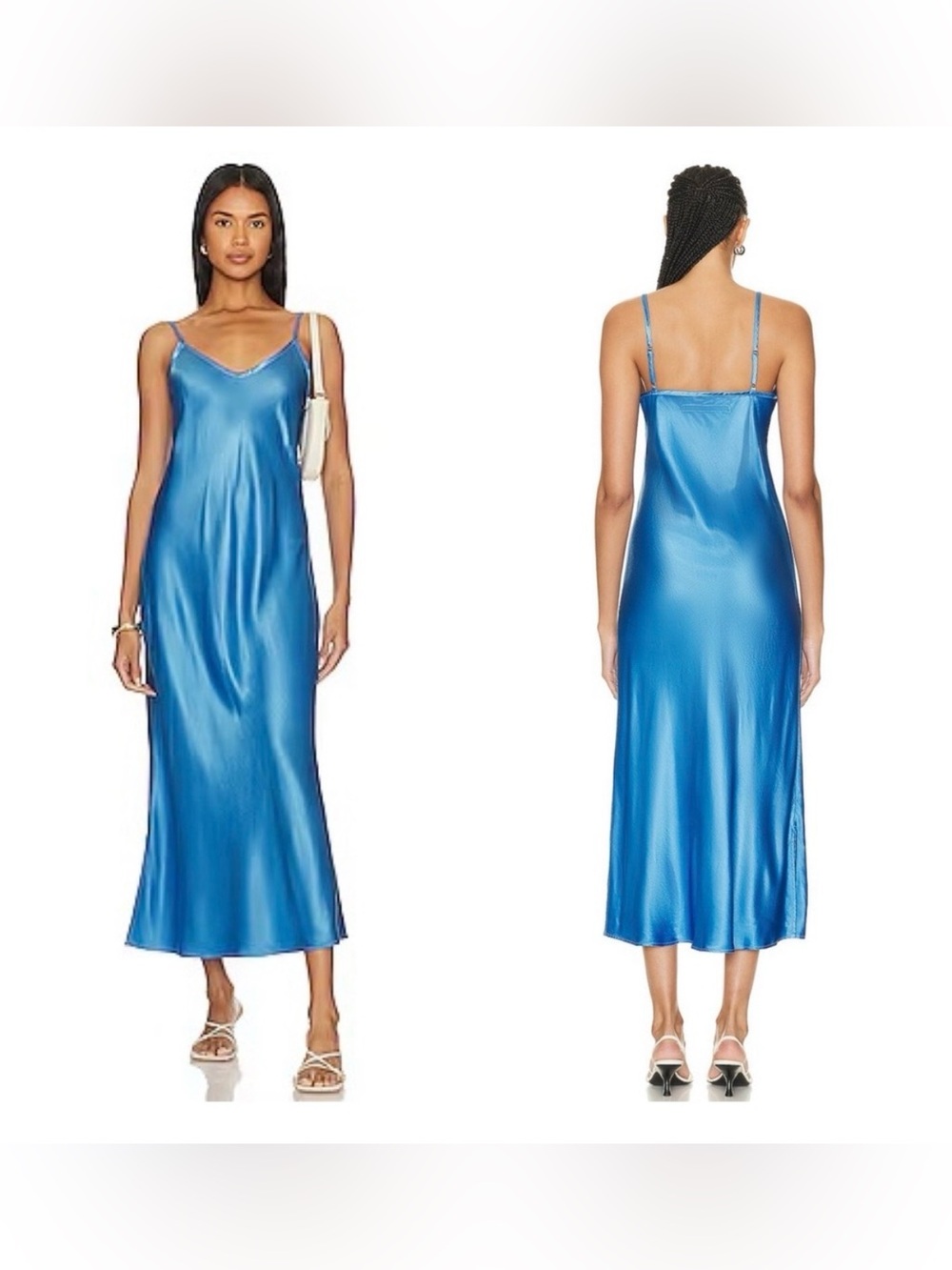 NWOT: Enza Costa Bias Cut Slip Midi Dress in Pool Blue, sz Small - ($250 retail)